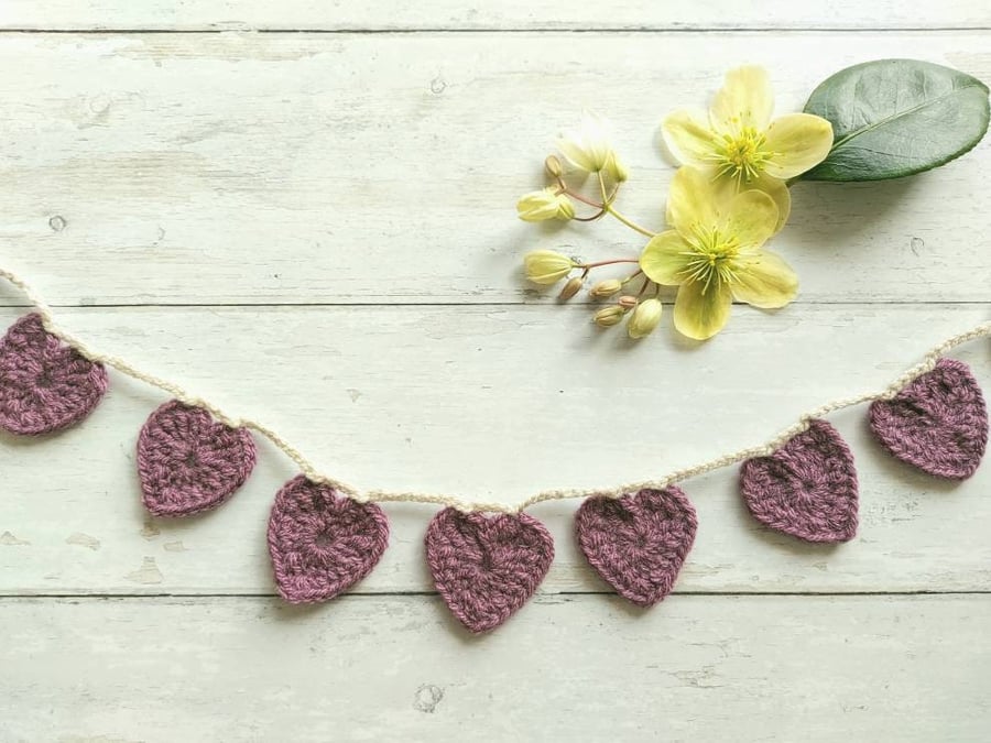 Purple Grape Crochet Heart Garland
