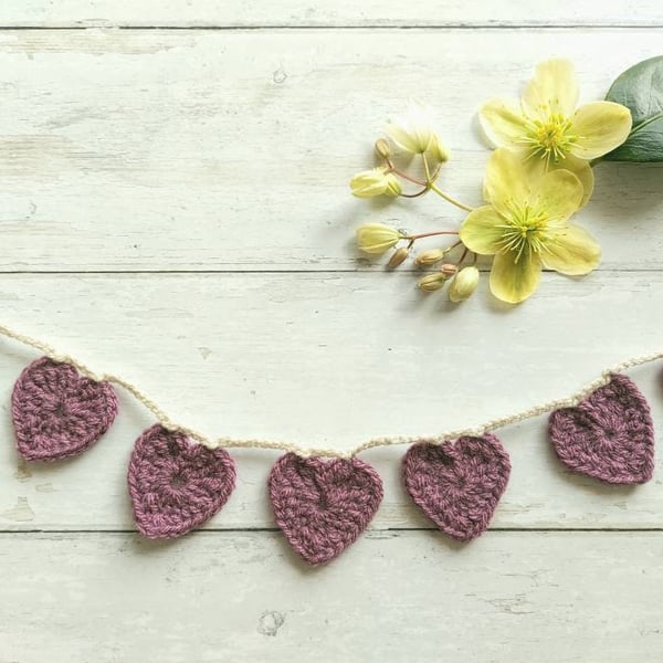 Purple Grape Crochet Heart Garland