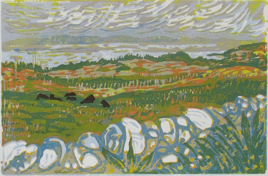 Isle of Gigha, Scotland - Original Hand Pressed Linocut Print Ltd Edition