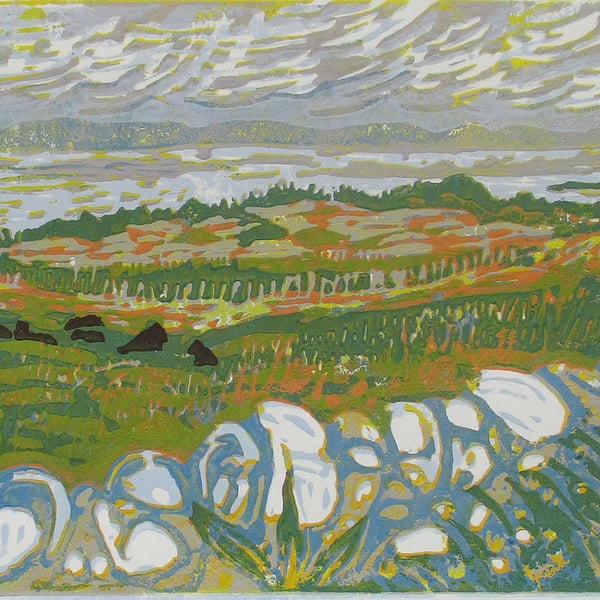Isle of Gigha, Scotland - Original Hand Pressed Linocut Print Ltd Edition