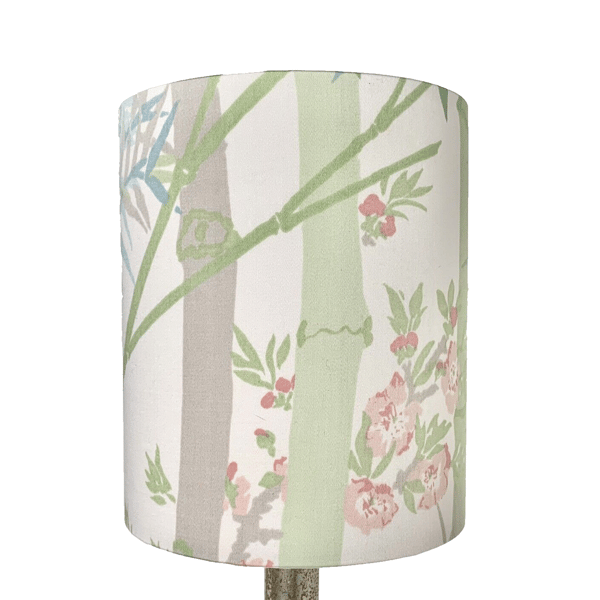 Spring Green Bamboo Oriental Asian Pink Flower Lampshade 70s 80s vintage fabric