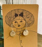 Round floral fine silver earrings - on handrawn gift card