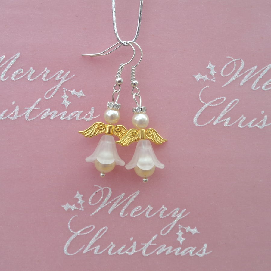 Christmas pretty white angel novelty drop earrings