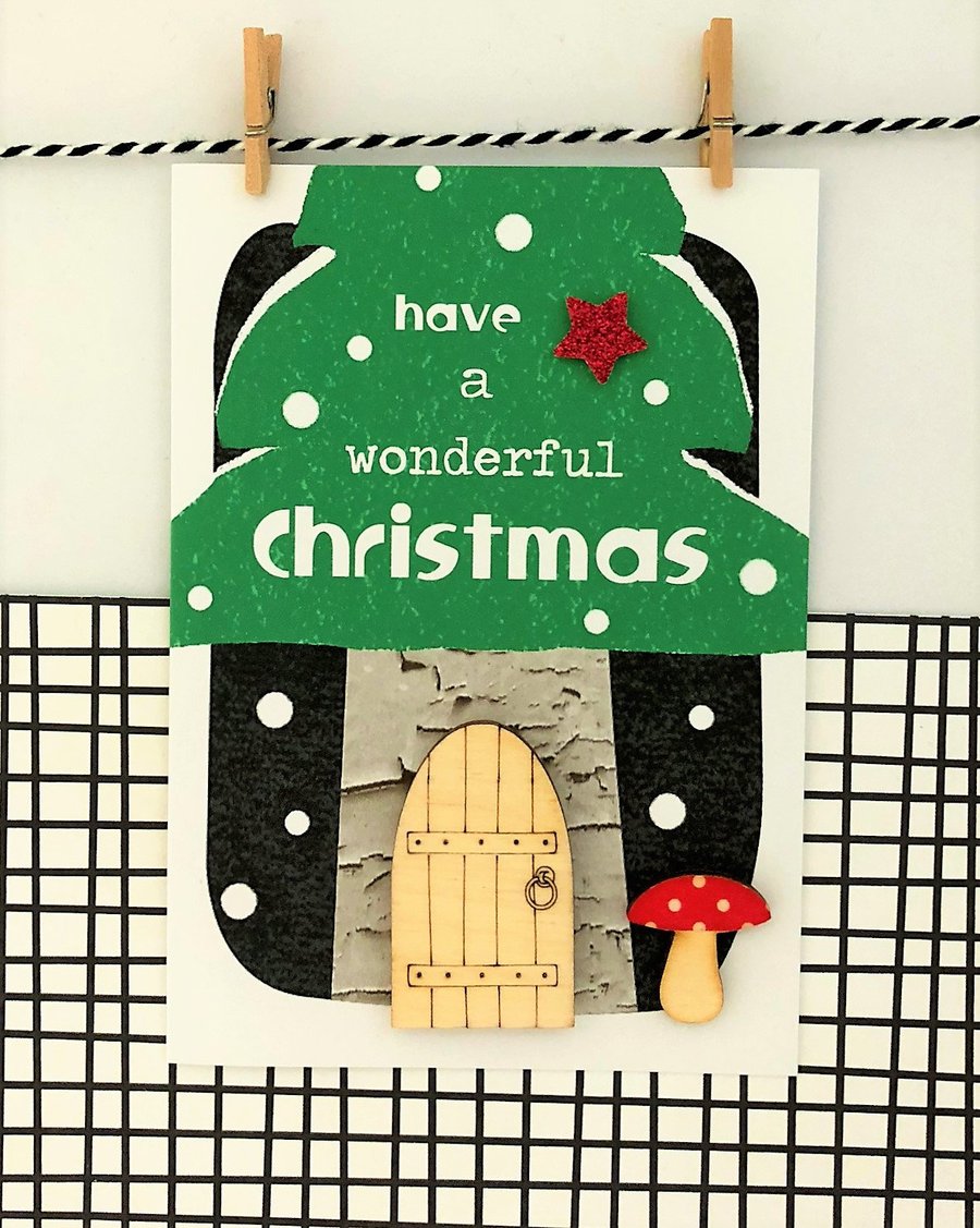 Fairy Door Christmas Card - Luxury Handmade Card, Keepsake Card