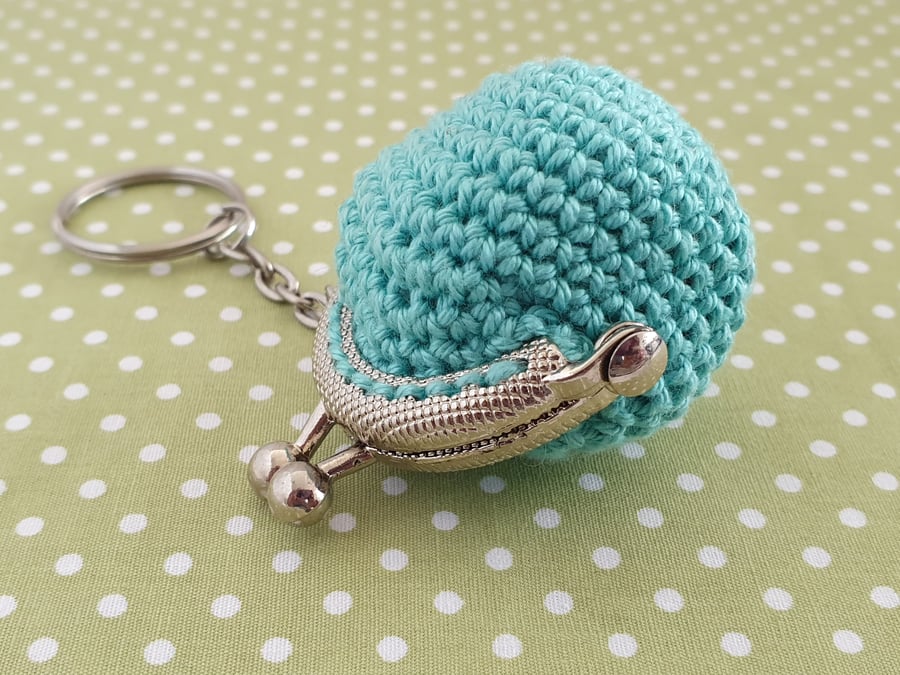 Crochet Mini Purse Keyring Keychain Jade Green