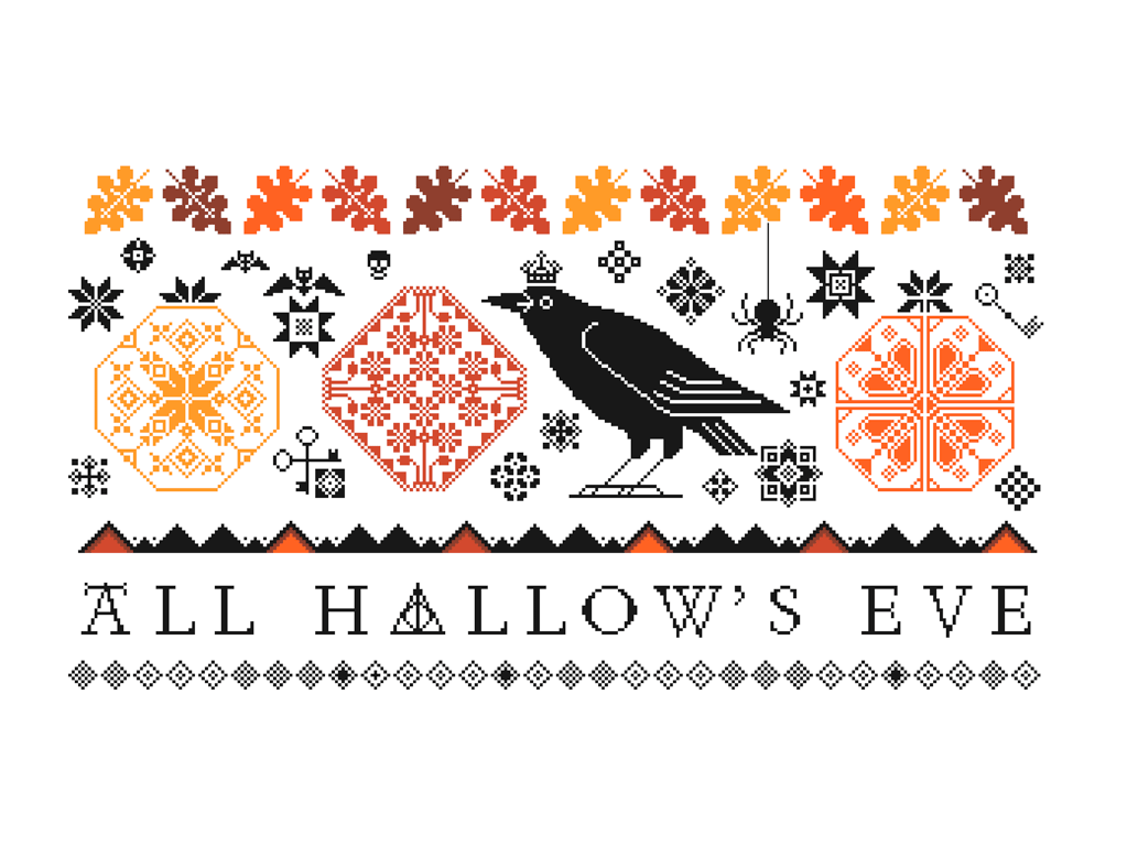 009 - Cross Stitch All Hallows Eve Quaker Pumpkins for Halloween