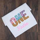 Embroidered One Birthday T-shirt, Personalized Glitter Ice Cream Letters Top