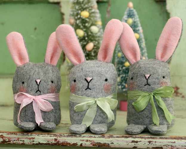 Sweet wool felt Easter bunny rabbit green bow - Folksy