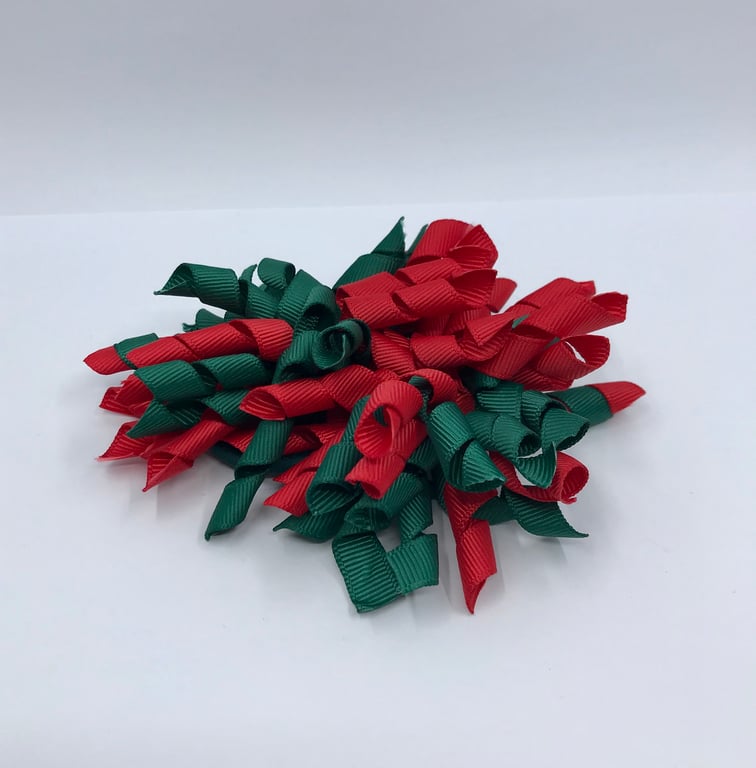 School 3 inch Hunter Green and Red Curly Corkers on Elastics (pair)