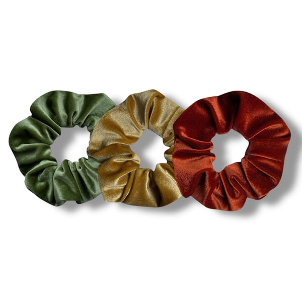 Set of 3 - Apple Green, Mustard & Burnt Orange Velvet Scrunchies - Large