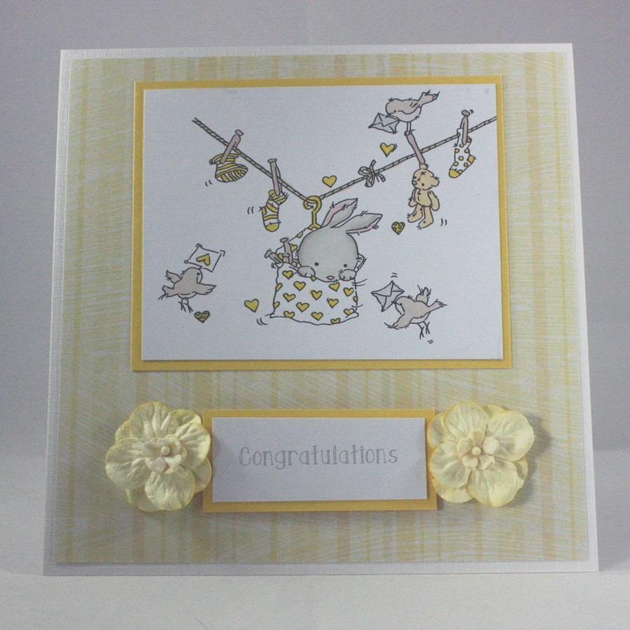 Handmade gender neutral new baby card - the washing line