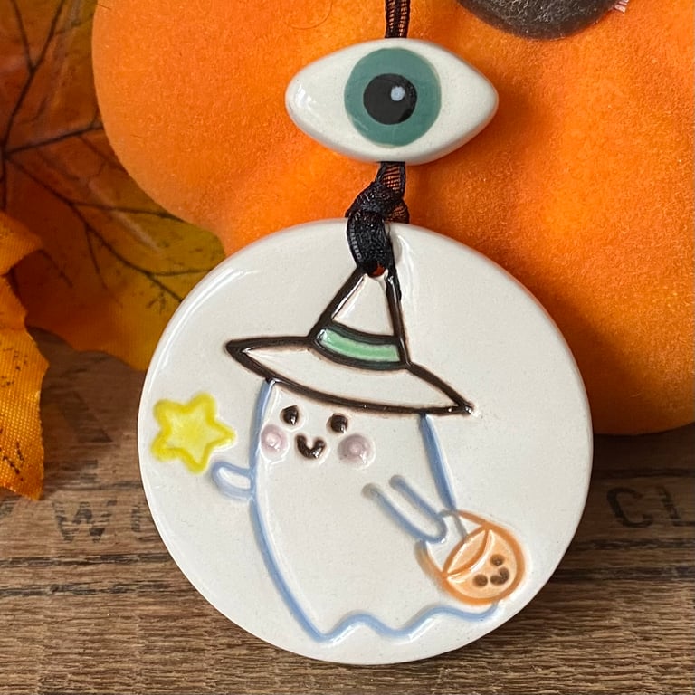 Ceramic cute ghost decoration with eyeball bead