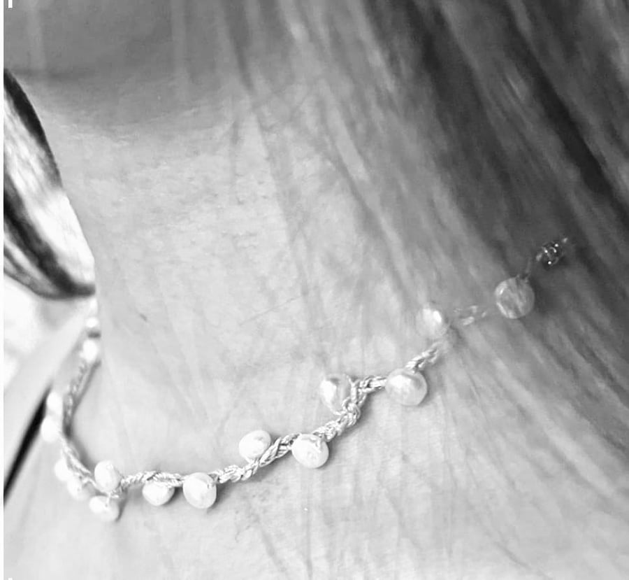 Beautiful Freshwater Pearl Crochet Choker Necklace - Bridal Jewelry - Bridesmaid