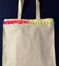 Llama Canvas Tote Bag with pom-pom trim and Pale Blue flowers - Image 3