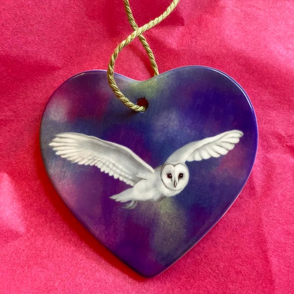 Perfectly Imperfect - Heart shaped ceramic Owl ornament - a 'second'