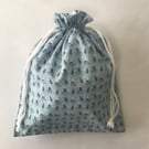 Reusable cotton drawstring gift bag - Blue bird fabric 