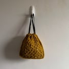 Gold Sparkle Crochet Drawstring Bag