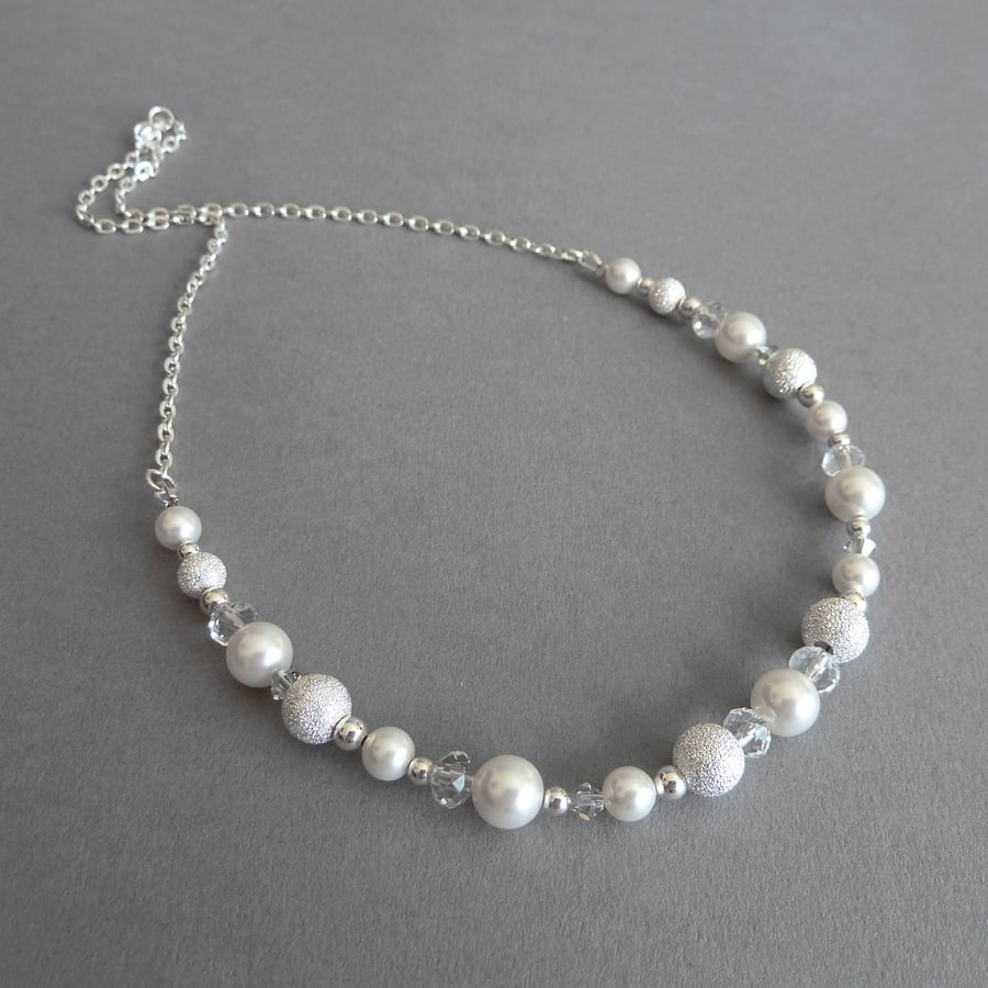 Glam Stardust Necklace - White Pearl and Crystal Bridal Jewellery - Wedding