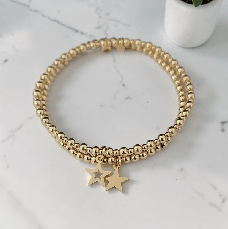 Gold Filled Star Charm Stretch Bracelet Set