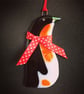 SALE  Fused Glass Penguin Christmas Decoration - Image 1