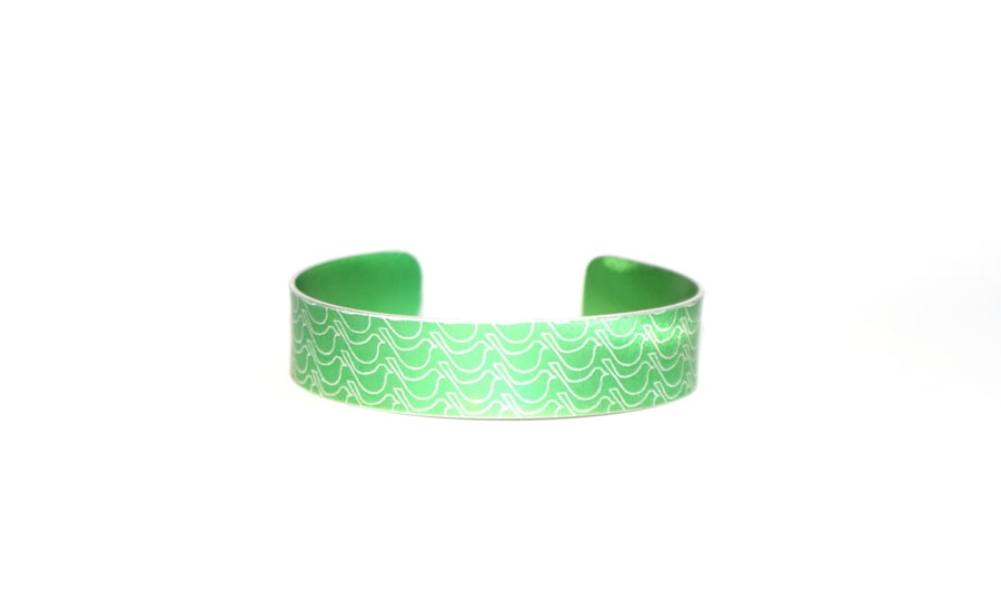 Medium childrens aluminium bird print bracelet green