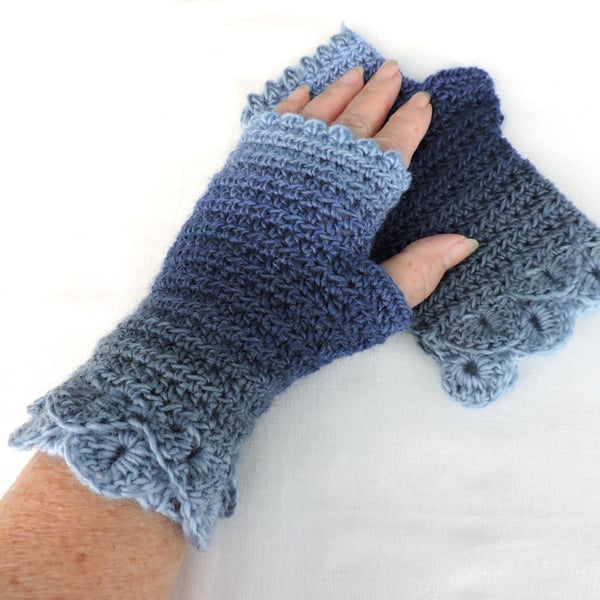 Fingerless Mittens for adults in Assorted Blues