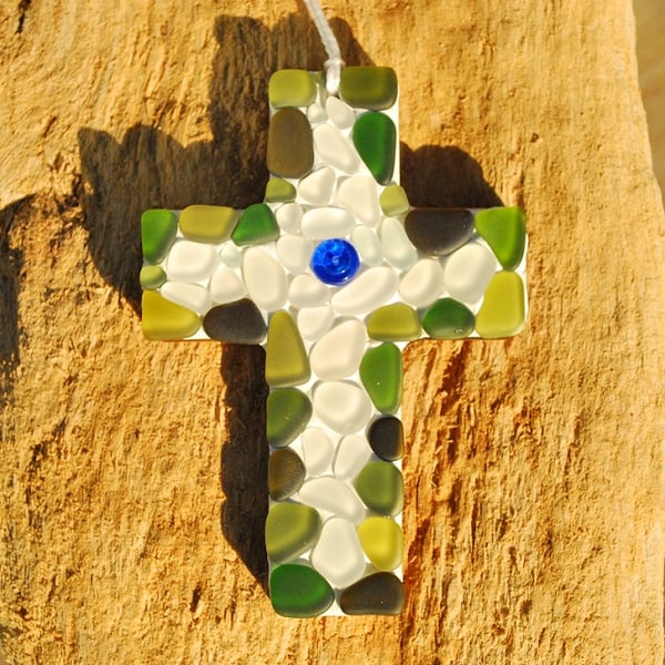 Medium beach glass cross mosaic