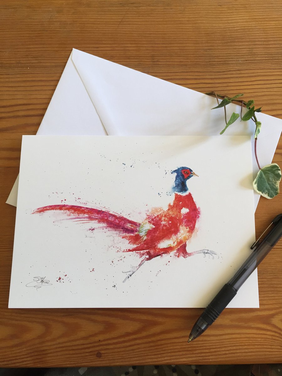 Leggit Pheasant Card, A5 blank greeting card with a watercolour pheasant