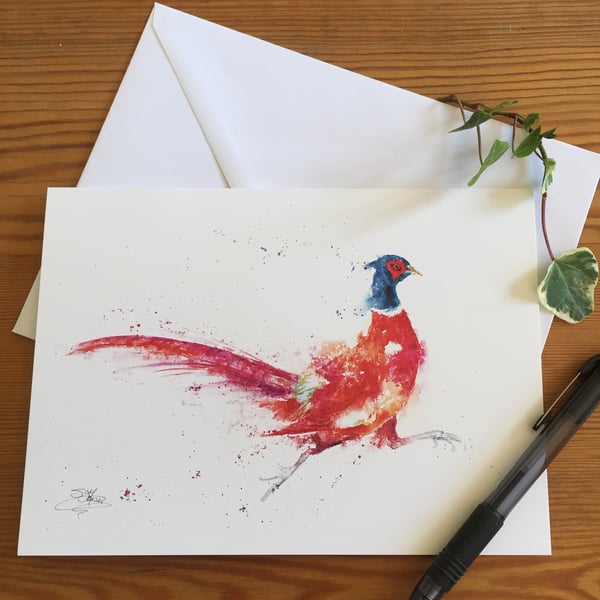 Leggit Pheasant Card, A5 blank greeting card with a watercolour pheasant