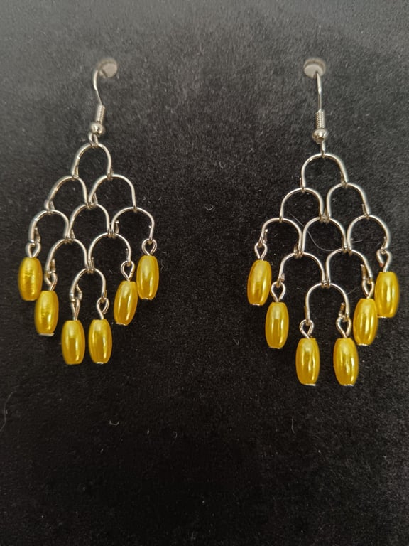 Yellow Chandelier Cascade Earrings Handmade