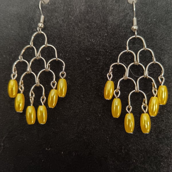 Yellow Chandelier Cascade Earrings Handmade