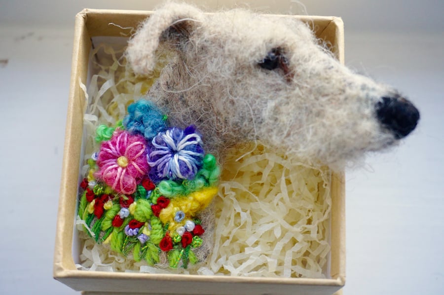 Needle Felted Lurcher  Brooch