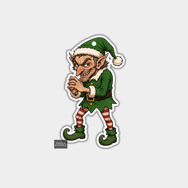 Unique Funny Christmas Gift Tags For Adults, 6pk - Creepy Weird Sly Elf