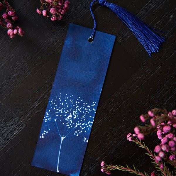 bookmark "elderflower", cyanotype on fine watercolour paper & blue tassel