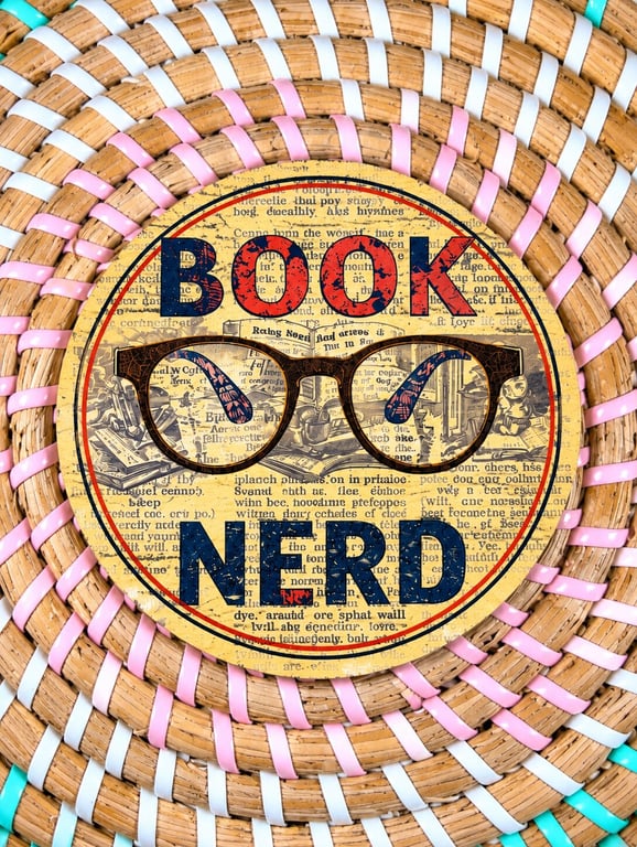 Vintage Book Nerd Coaster – Retro Book Lover Wooden Drinks Coaster 