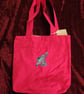 Tote Bag, bright pink with elephant applique embroidery