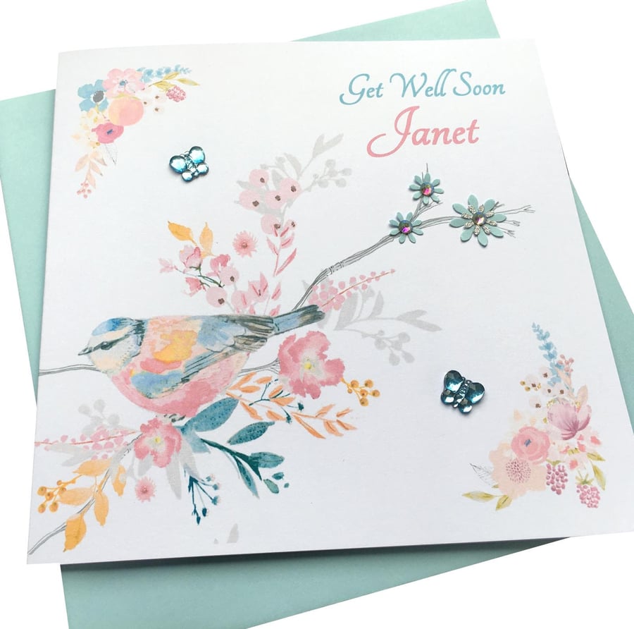 Personalised Handmade Vintage Garden Birds Card - Any wording-Get Well-Thank you