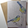 Bluetits Embroidered Greetings Card