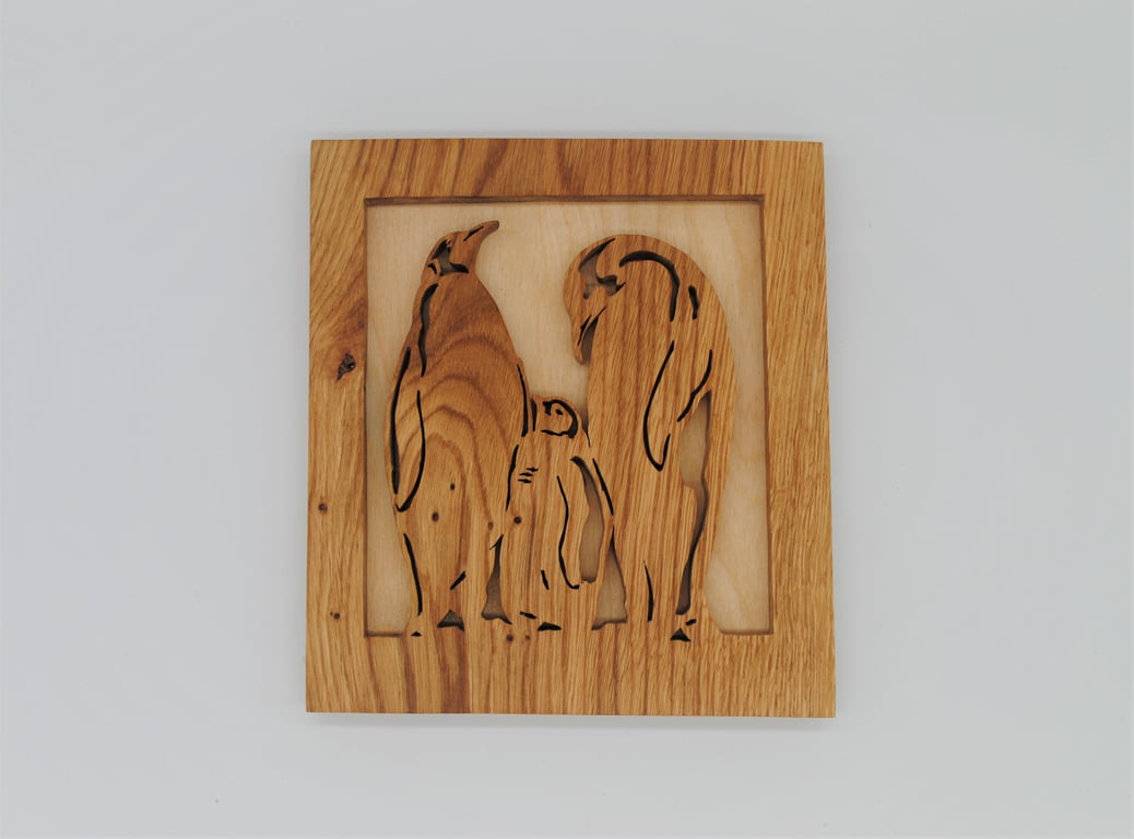 Emperor Penguin Family - Wooden Wall Art Picture