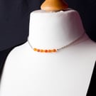 Carnelian crystal necklace - Simple gemstone and orange bead bar necklace