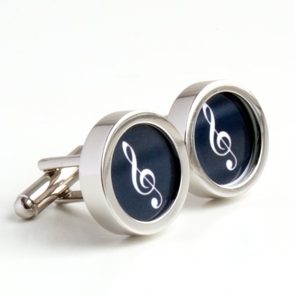 Treble Clef Music Cufflinks for Musicians in Black and White or White and Black