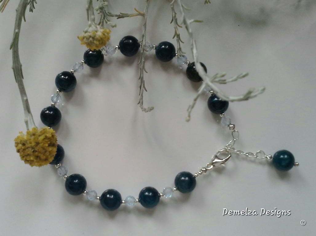 Designer Apatite & Sky Blue Topaz Sterlin Silver Bracelet