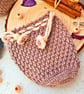 Crochet Drawstring Pouch - Favour Bag, Table Favour, Brown With Cream String - Image 2