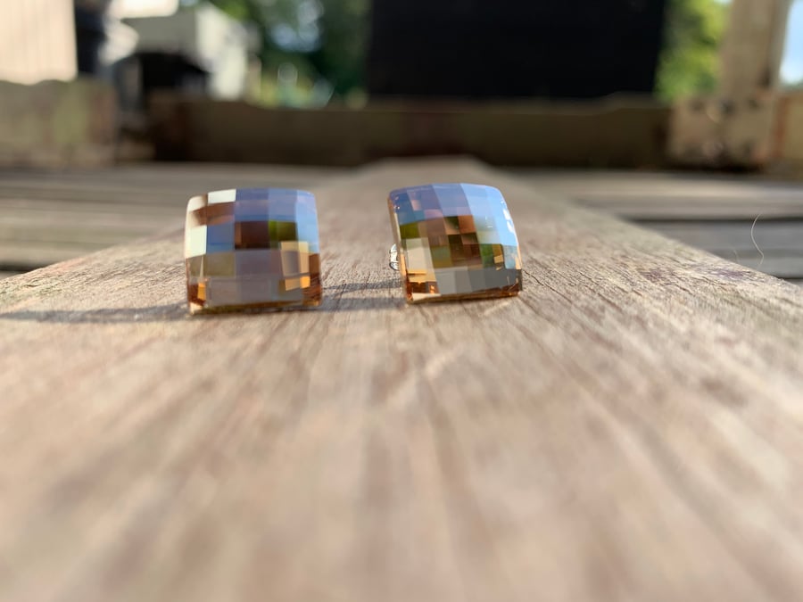 Checkerboard Square Golden Shadow Studs