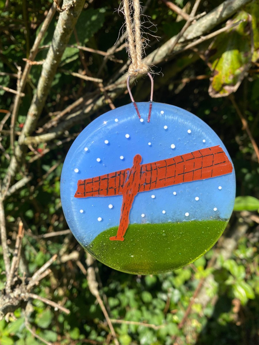Fused Glass Hand painted Landmark Bauble, Angel of the North