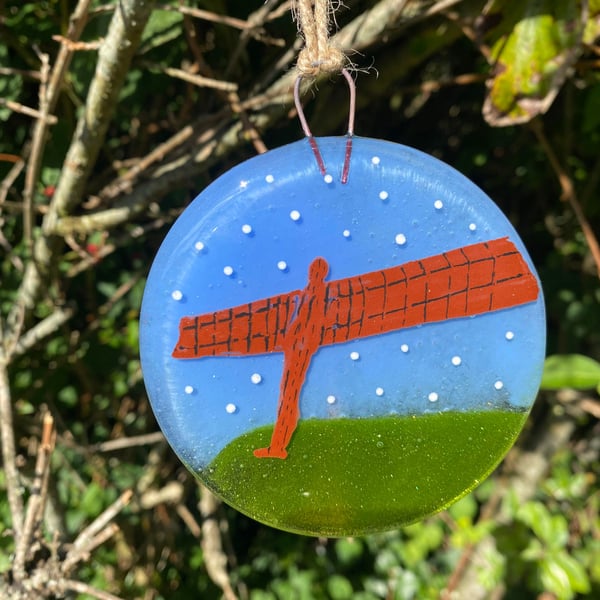 Fused Glass Hand painted Landmark Bauble, Angel of the North