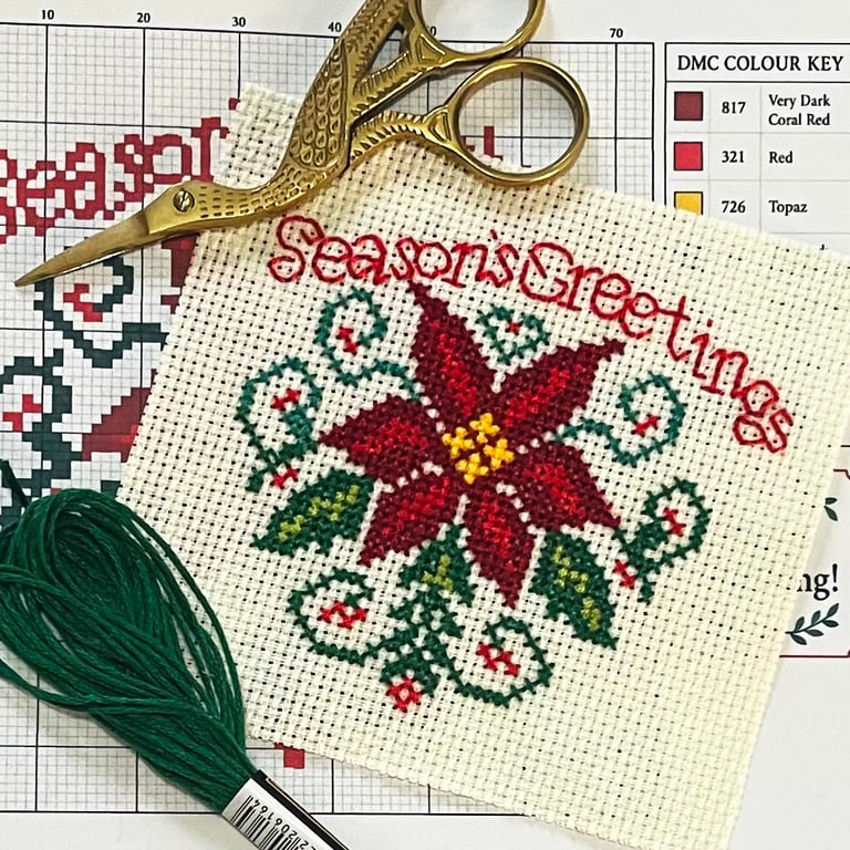 Simple Nordic Scandi Christmas Floral Poinsettia Counted Cross Stitch Pattern