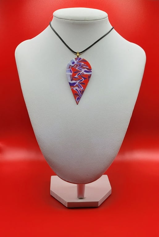 Polymer clay pendant - unique handmade necklace - teardrop costume jewellery