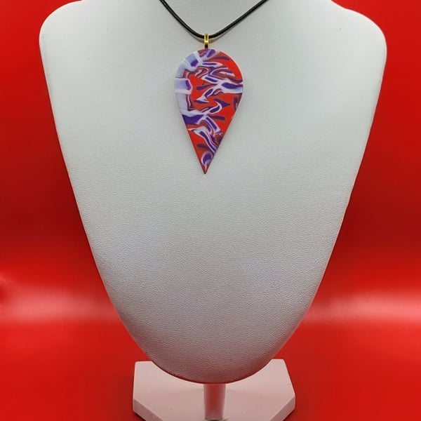 Polymer clay pendant - unique handmade necklace - teardrop costume jewellery
