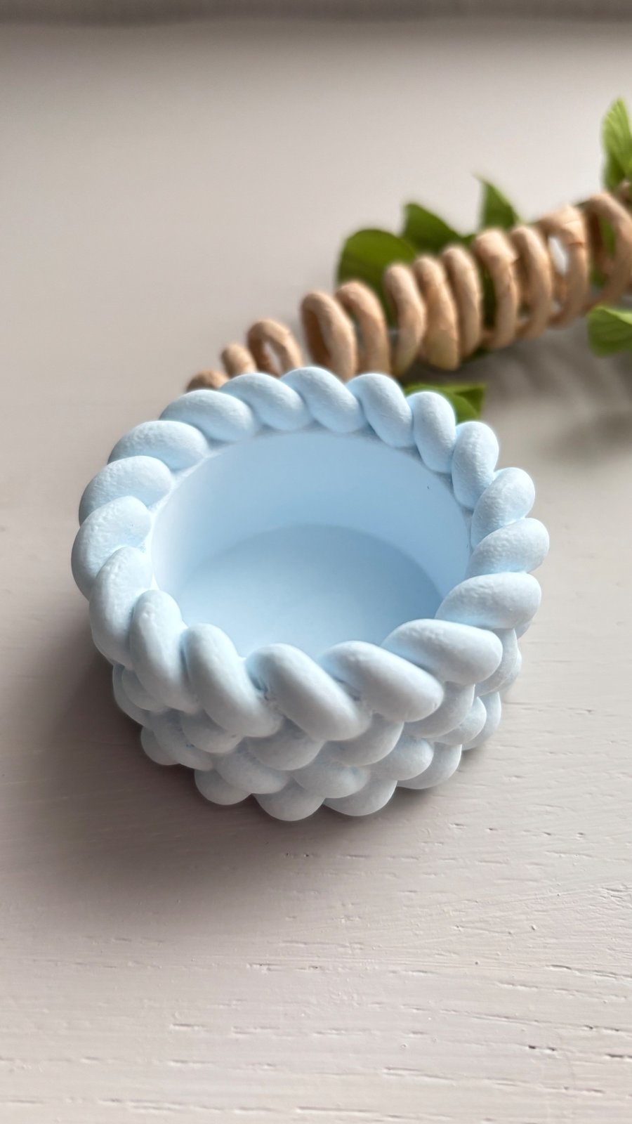 Pale Blue Braided Tea light Holder – Candle Holder - Minimalist Decor